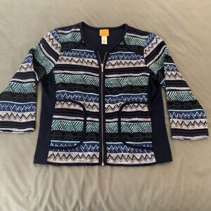 Ruby Rd Sweater Womens 10 Zip Up Geometric Pattern‎ Pockets Jacket